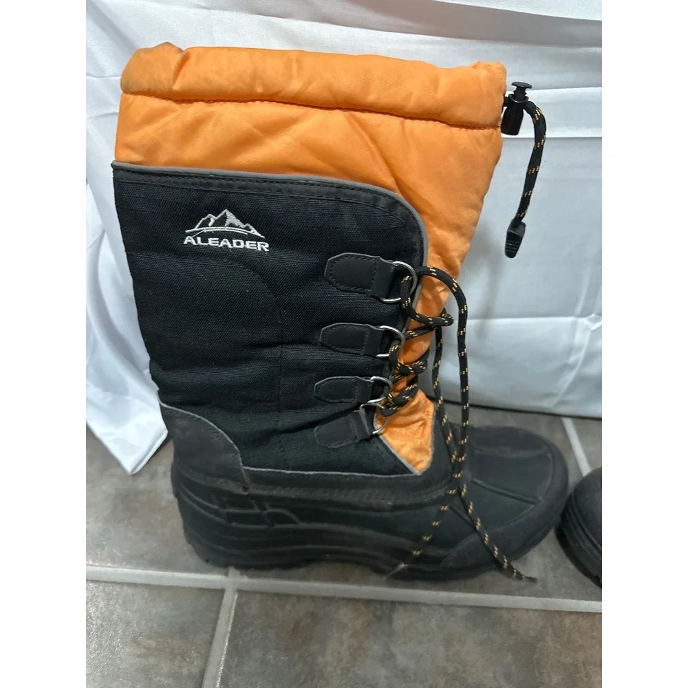 Aleader Mens Insulated Winter Snow Boots Black Orange Thinsulate Size 10